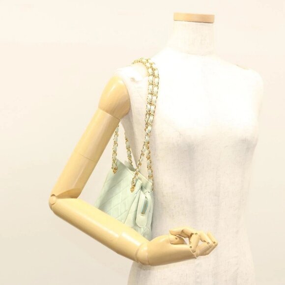 CHANEL Matelasse Chain Shoulder Bag Lamb Skin Peppermint Gold CC Auth - Picture 14 of 16
